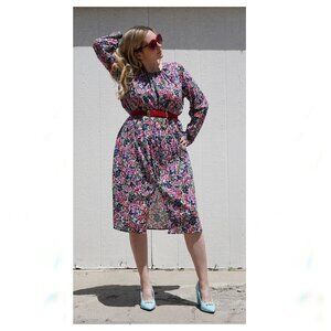 J. Crew Womens Floral Print Midi Shirt Dress Crew Neck Long Sleeve 100% Cotton M